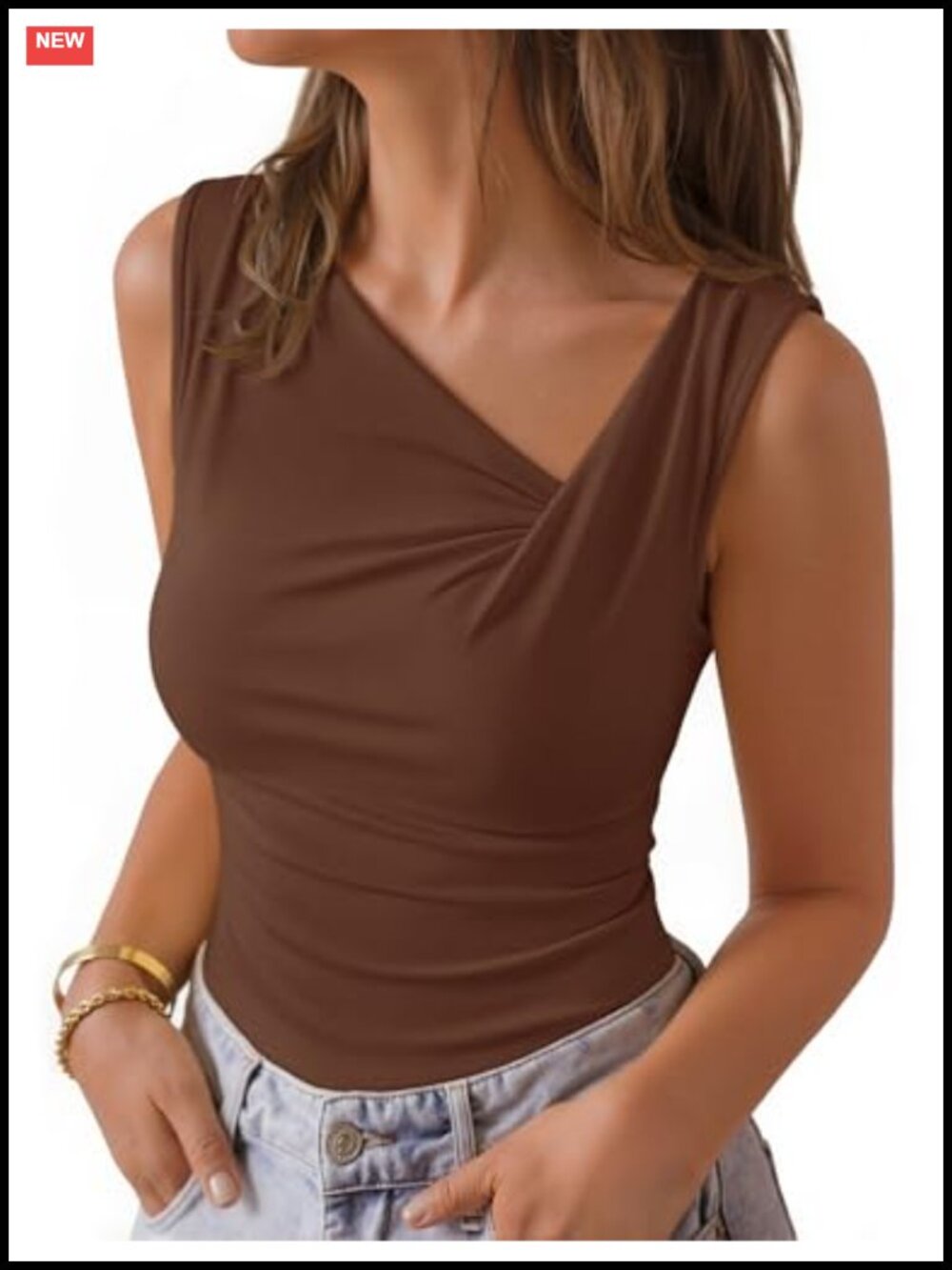 Sleeveless Ruched Tank Top Asymmetric Knit Top